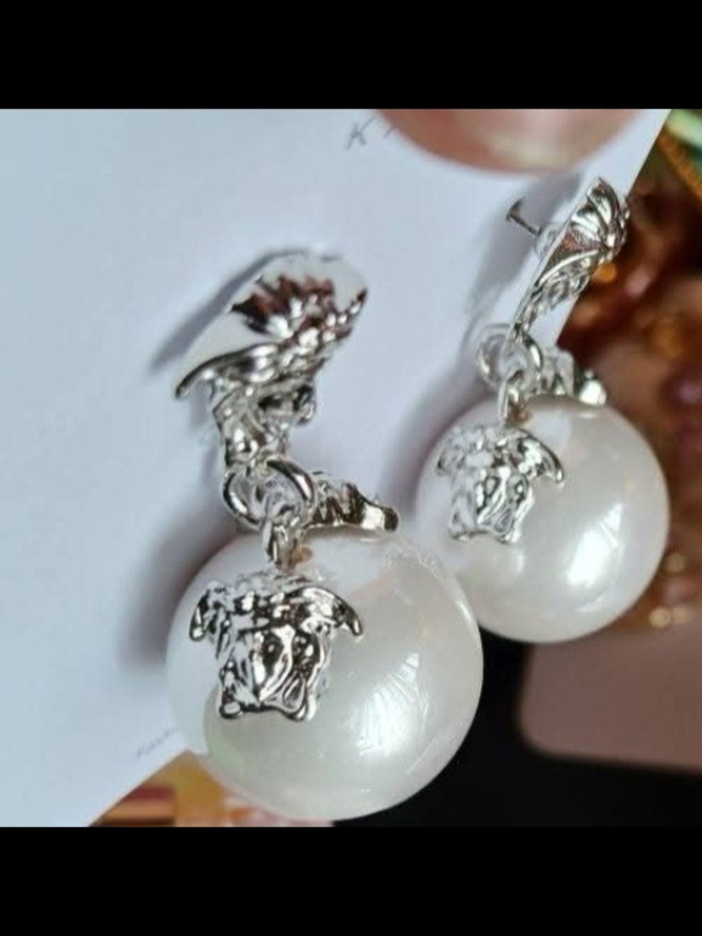 Silver and White Pearl Drop Earrings -  Women Jewelry Fashion ICONIC Medusa